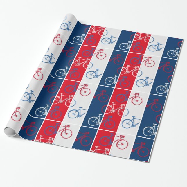 rot & blau, gestreift und coole Fahrräder Geschenkpapier (Ungerollt)
