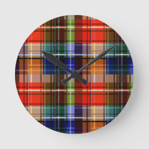 Rot Blau Grün Gelb Kariert Tartan Design Runde Wanduhr