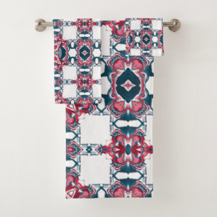 Rot-Blau-Kaleidoskop-Muster Badhandtuch Set