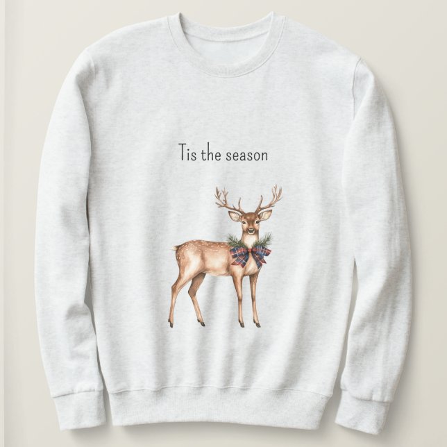 Rot Blau Kariert Weihnachtshirsch Sweatshirt (Design vorne)