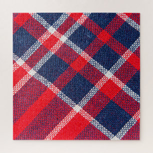 Rot-blau karierte Wolle Textur. Puzzle