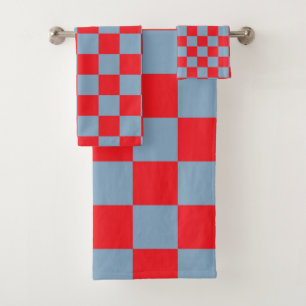 Rot Blau Kariertes Gingham-Muster Badhandtuch Set
