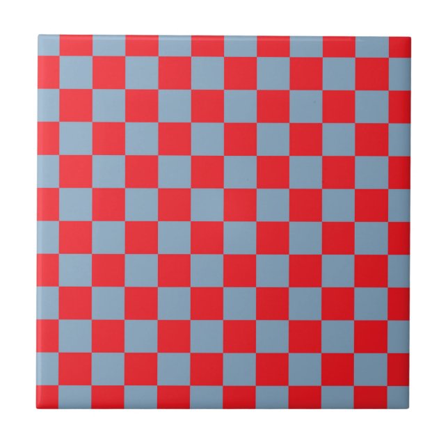 Rot Blau Kariertes Gingham-Muster Fliese (Vorderseite)