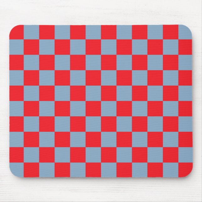 Rot Blau Kariertes Gingham-Muster Mousepad (Vorne)