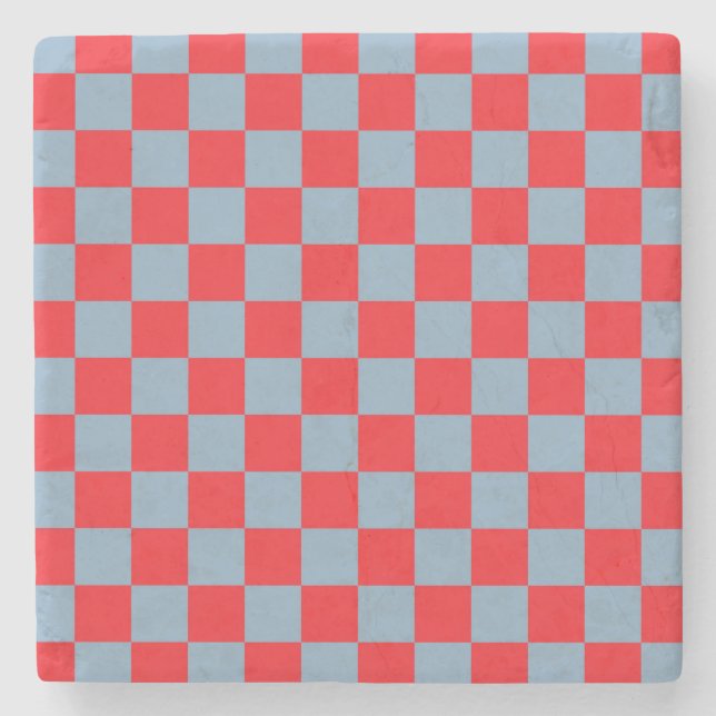 Rot Blau Kariertes Gingham-Muster Steinuntersetzer (Vorderseite)
