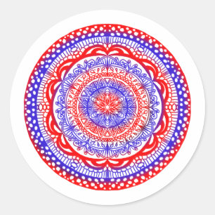 Rot-Blau-Mandala-Aufkleber Runder Aufkleber