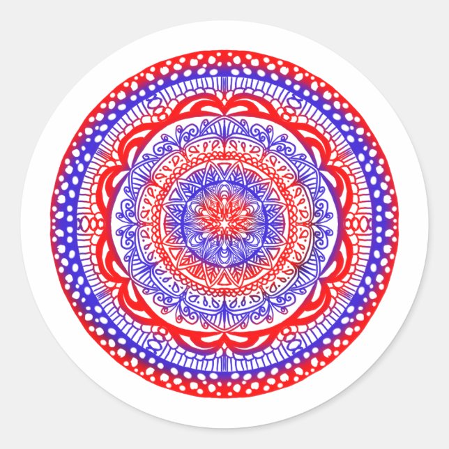 Rot-Blau-Mandala-Aufkleber Runder Aufkleber (Vorderseite)