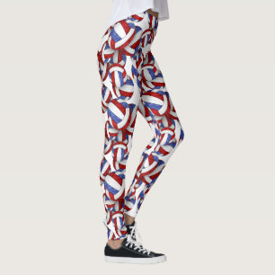 Rot-Blau-Mannschaftsfarben Spiralkugeln Muster Leggings
