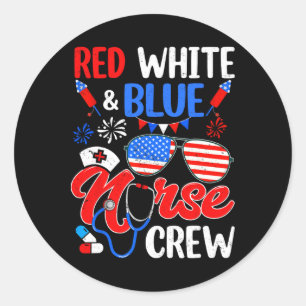 Rot-Blau-Nurse-Crew am 4. Juli Runder Aufkleber