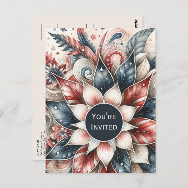 Rot-Blau-Party Einladung Postkarte (Vorne/Hinten)