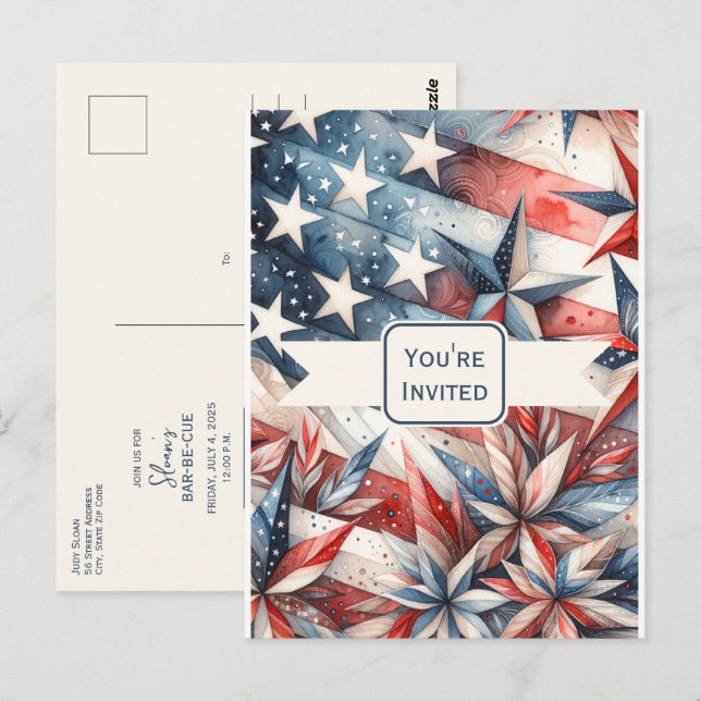 Rot-Blau-Party Einladung Postkarte (Vorne/Hinten)