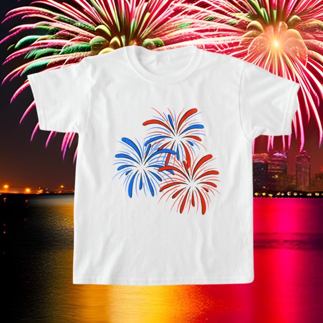 Rot-Blau Patriotische Feuerwerk Juli 4. Juli T-Shirt (Von Creator hochgeladen)