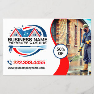 Rot Blau Power Wash Hausreinigungsdienste Flyer