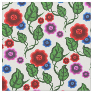 Rot/blau/rosa Blume/grüne Blätter/Folk Stoff