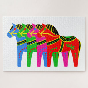 Rot/blau/rosa/grün Nordisches Folklopferd Dala Puzzle