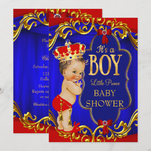 Rot Blau Royaler Junge Prinz Baby Shower Einladung
