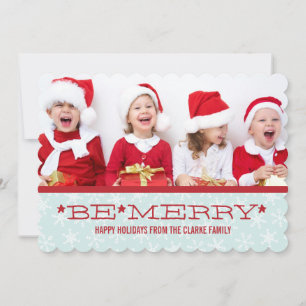 ROT BLAU, SEI FRÖHLICH WEIHNACHTS-FOTOKARTE FEIERTAGSKARTE