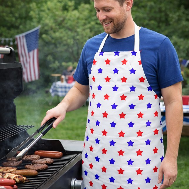 Rot-Blau-Sternmuster weißer Hintergrund Schürze (An apron with a red and blue star pattern.)