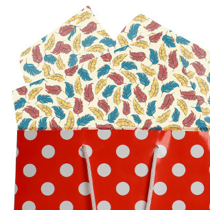 Rot, Blau und Gelb Cartoon Feathers on Cream Seidenpapier