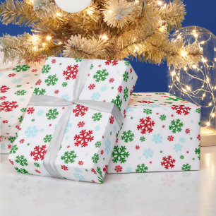Rot-, Blau- und Grün-Weihnachts-Schneeflockenmuste Geschenkpapier