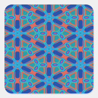 Rot, Blau und Grünes Blumenmuster Quadratischer Aufkleber