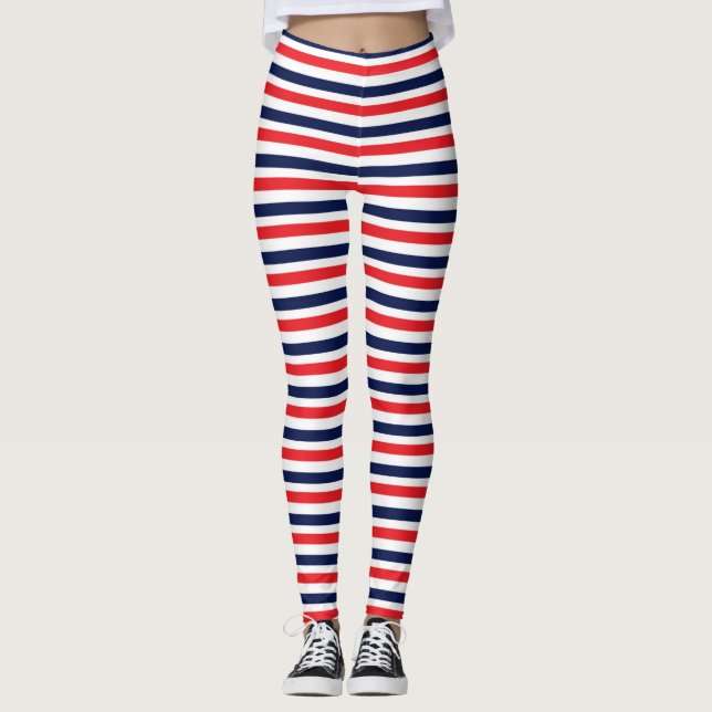 Rot, blau und weiß Streifen Leggings (Vorderseite)