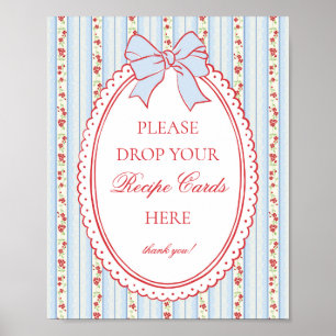 Rot & Blau Vintage Fancy Floral Rezept teilen Poster