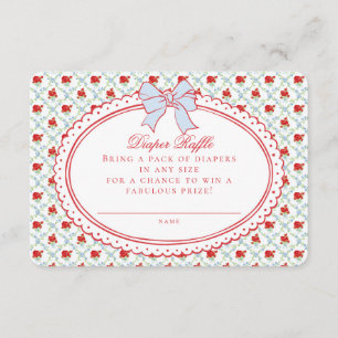 Rot & Blau Vintage Florales Windel-Raffle-Einlagel Begleitkarte