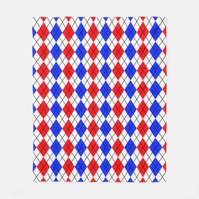 Rot Blau Weiß Argyle Karo Design  Fleecedecke (Vorderseite)
