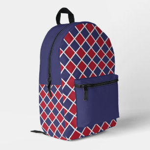 Rot Blau Weiß Harlekin Diamant Karomuster Bedruckter Rucksack