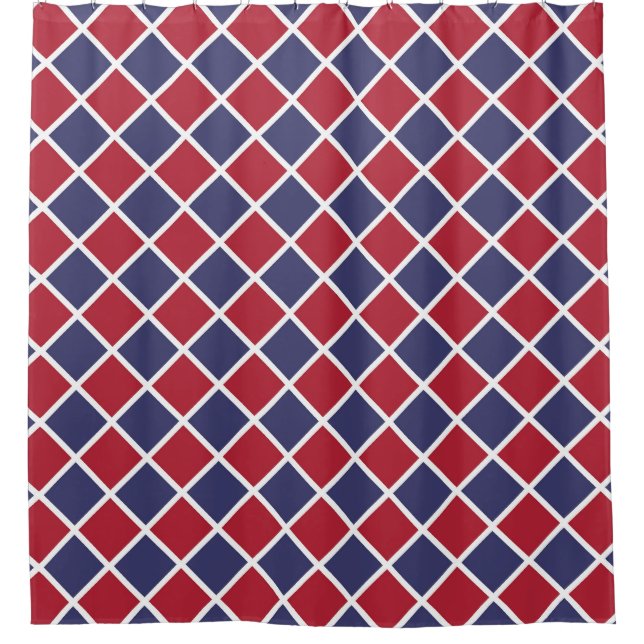 Rot Blau Weiß Harlekin Diamant Karomuster Duschvorhang (Vorderseite)