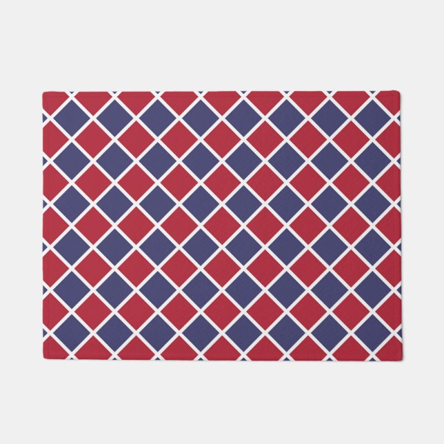 Rot Blau Weiß Harlekin Diamant Karomuster Fußmatte (Vorderseite)