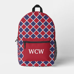 Rot Blau Weiß Harlekin Diamant Schachbrett Muster Bedruckter Rucksack