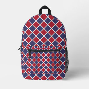 Rot Blau Weiß Harlekin Diamant Schachbrett Muster Bedruckter Rucksack