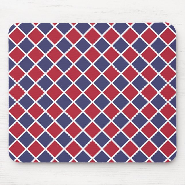 Rot Blau Weiß Harlekin Diamant Schachbrett Muster Mousepad (Vorne)
