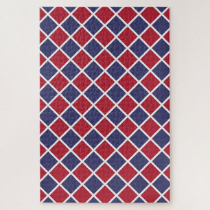 Rot Blau Weiß Harlekin Diamant Schachbrettmuster Puzzle