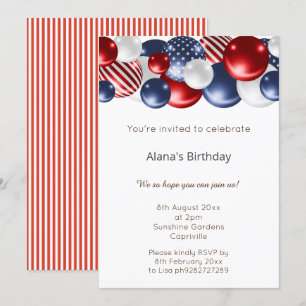 ROT BLAU WEISS PATRIOTISCHE STREIFEN 2 BALLOS EINLADUNG