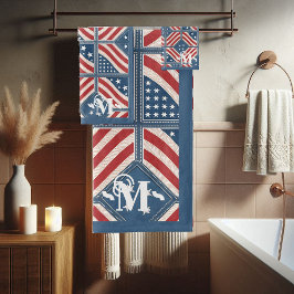 Rot-Blau-Weiße Muster US Flagge Monogram Badhandtuch Set