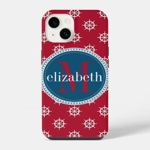 Rot Blau Weiße Nautische Schiffsruder Monogramm iPhone Hülle