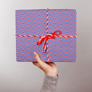 Rot-blau-weiße Zickzack Streifen - Trippy Abstrakt Geschenkpapier