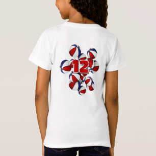 Rot-blaue Basketballbälle mit Jersey-Nummer T-Shirt