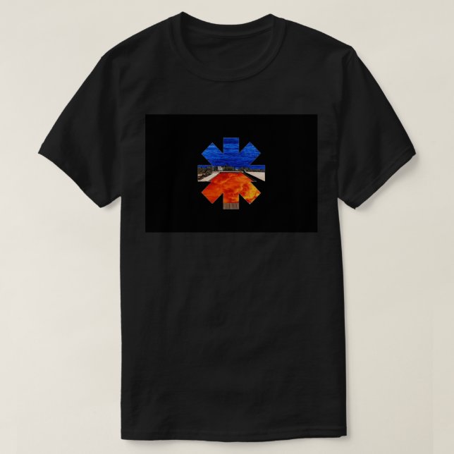 Rot-blaue Feuermaske T-Shirt (Design vorne)