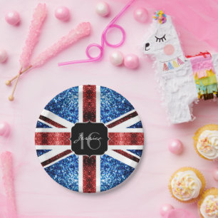 Rot-blaue Glitzern-Glitzer Schweden 16 Pappteller