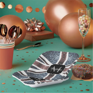 Rot-blaue Glitzern mit der Flagge des Vereinigten  Pappteller