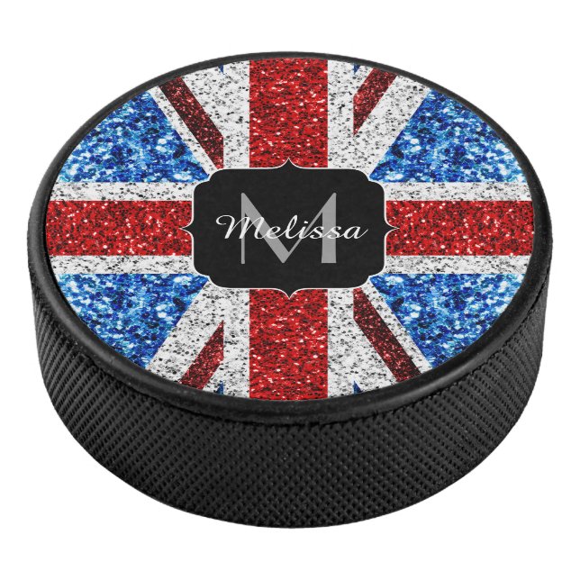 Rot-blaue Glitzern, Monogram Eishockey Puck (3/4)