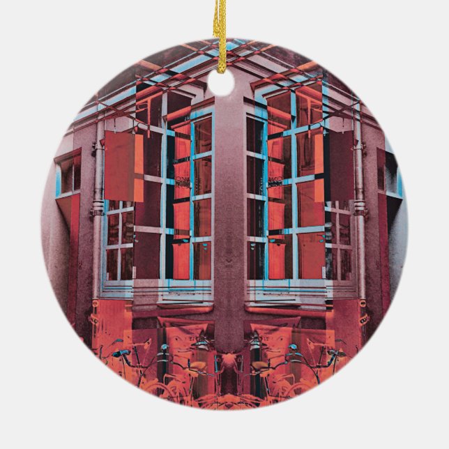 Rot blaue Kopenhagener Fenster reflektieren digita Keramik Ornament (Hinten)