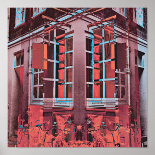Rot blaue Kopenhagener Fenster reflektieren digita Poster
