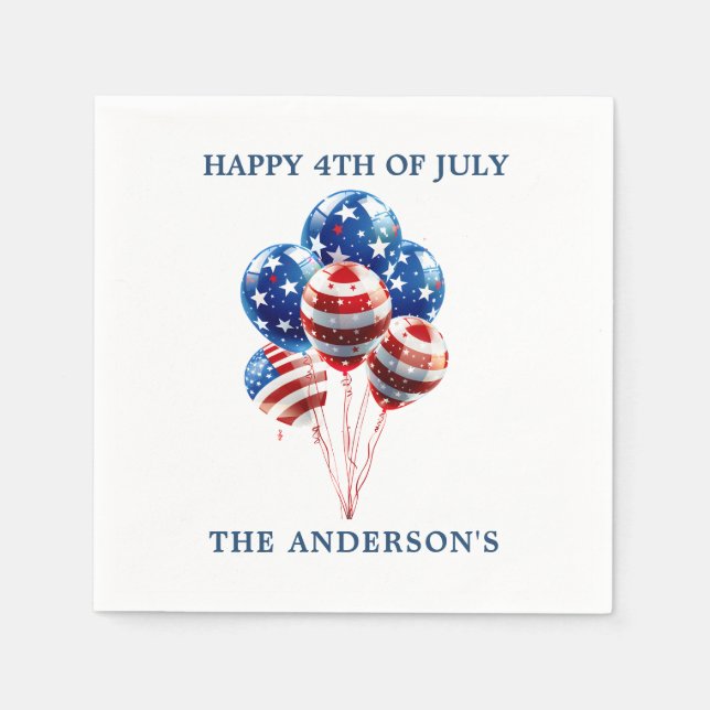 Rot-blaue Luftballons USA Flagge 4 Juli Juli Serviette (Vorderseite)