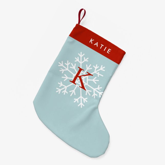 Rot-Blaue Schneeflocke Mit Monogramm Kleiner Weihnachtsstrumpf (Vorderansicht (hängend))