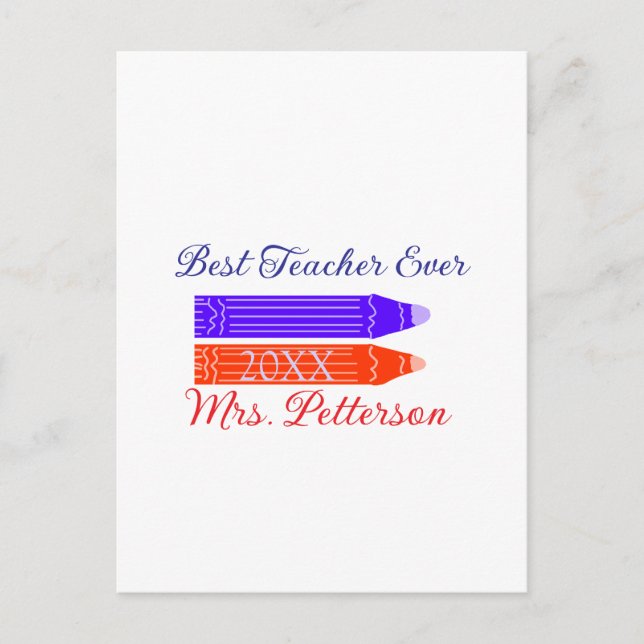 Rot-blaue Stifte, die die beste Lehrerin je geben, Postkarte (Vorderseite)